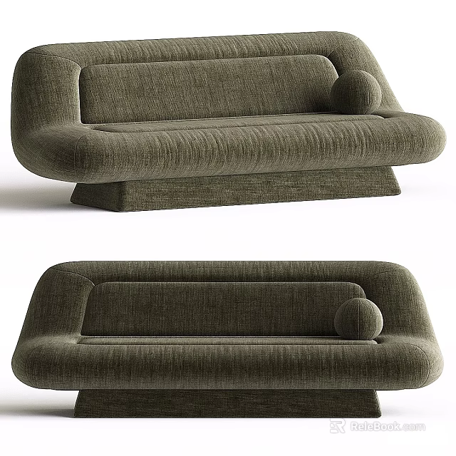 Olive Green Modern Upholstered Sectional Sofa With Curved Design And Comfortable Cushions 3d model 