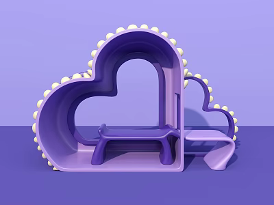 Heart Shaped Purple Photo Spot With White Dots Bench And Slide 3d model