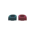 Modern Teal Velvet Single Sofa With Curved Arms And Red Accent Design