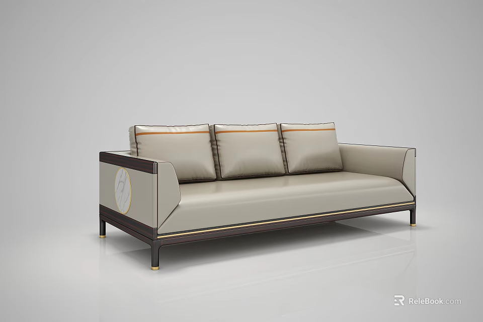 Modern Elegant Multi-Seat Sofa with Multiple Cushions and Dark Trim Design 3d model