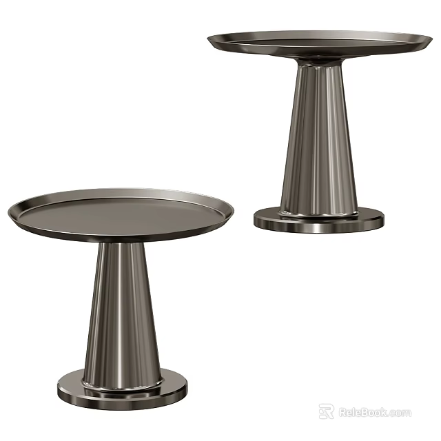 Modern Metal Side Table With Round Top And Tapered Cone Base Design 3d model 
