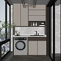 Modern White Bathroom Cabinet Design With Washing Machine Window And Green Plant