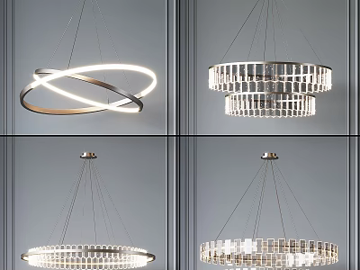 Modern Chandeliers Featuring Diverse Designs Metal Rings Layered Crystal Panels And Contemporary Style 3d model