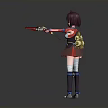 Anime Style Female Character With Purple Hair Red And White Outfit 3D Model Blue Accents