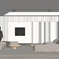 Modern Living Room Interior Design With Beige Sofa TV Sculpture And Curtains