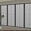 Modern Window Blinds on Large Windows with Potted Plant and Wooden Floor