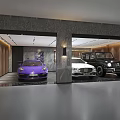 Modern Luxury Parking Garage With Elegant Marble Walls Lighting And Luxury Cars