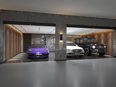 Modern Luxury Parking Garage With Elegant Marble Walls Lighting And Luxury Cars 3d model