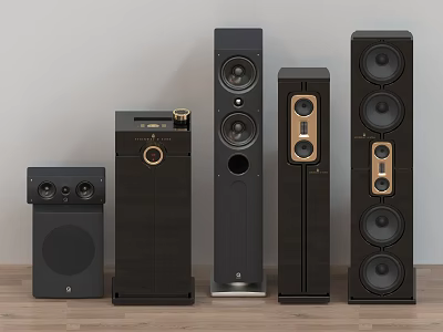 Modern Headphone Speaker Systems With Black And Gold Design In Various Sizes And Styles 3d model