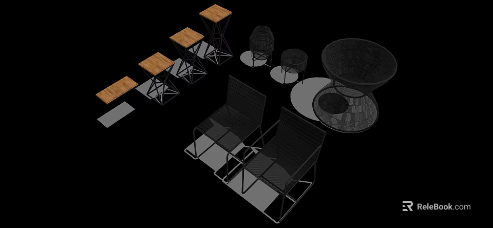 Modern Leisure Chairs With Woven Design And Metal Frames Accompanied By Side Tables 3d model 
