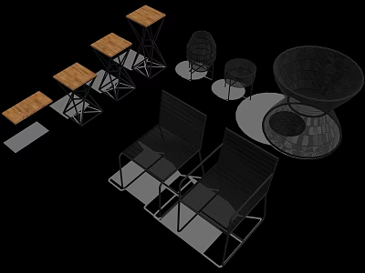 Modern Leisure Chairs With Woven Design And Metal Frames Accompanied By Side Tables 3d model