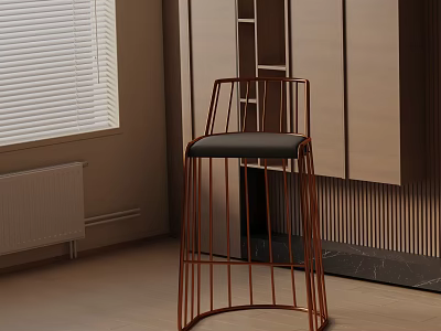 Modern Bar Stool With Copper Metal Frame And Black Leather Seat In Indoor Space 3d model