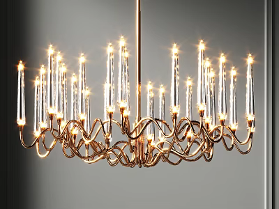 Elegant Modern Chandelier With Crystal Tubes Gold Metal Frame And Bright Lighting 3d model