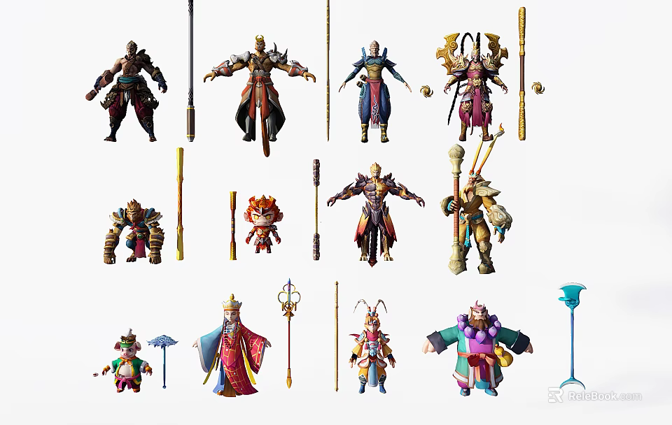 Fantasy Characters And Creatures Design With Intricate Costumes Weapons And Ornaments 3d model 