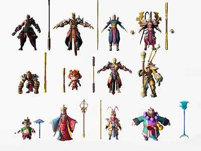 Fantasy Characters And Creatures Design With Intricate Costumes Weapons And Ornaments 3d model