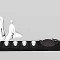 Modern Tea Set With Black Teapot Four White Teacups Black Tray And White Humanoid Figurines