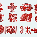 Traditional Tribal Style Red Wall Decor with Animal Motifs and Geometric Designs