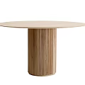 Modern Round Dining Table With Light Colored Tabletop And Fluted Wooden Base 3d model