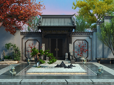 Chinese-style courtyard garden model