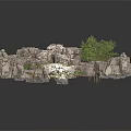 Modern Landscape Rock Structure Design With Green Plants And Natural Moss Decor