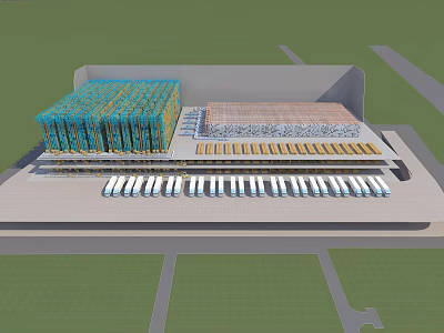 Modern Industrial Factory Structure With Production Lines Warehousing And Equipment Areas 3d model
