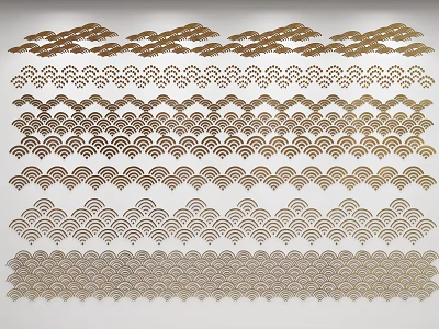 Decorative Wall Decor with Fan Shaped Patterns in Gold and Silver Tones 3d model