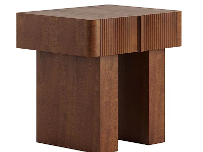 Brown Wooden Side Table With Geometric Design And Vertical Slat Detail 3d model