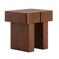 Brown Wooden Side Table With Geometric Design And Vertical Slat Detail