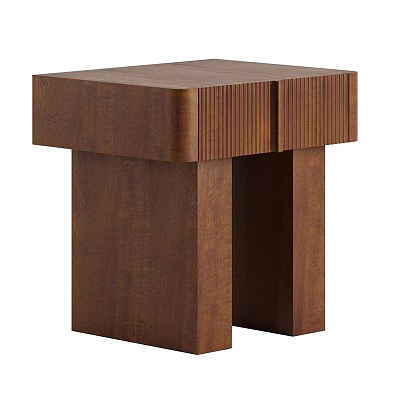 Brown Wooden Side Table With Geometric Design And Vertical Slat Detail 3d model