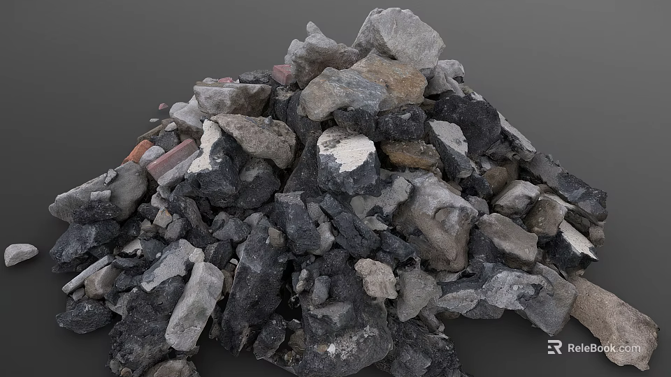 Natural Stone and Wood Pile Stacked for Construction and Landscaping Projects 3d model 