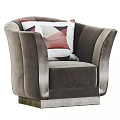 Modern Brown Single Sofa With Curved Arms And Geometric Pattern Pillow 3d model