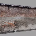 Building Exterior Wall With Red Bricks Upper Section Gray Concrete Middle Layer And Weathered Texture