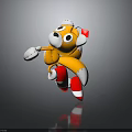 Cartoon Yellow Animal with Red Hat White Gloves and Red White Striped Legs