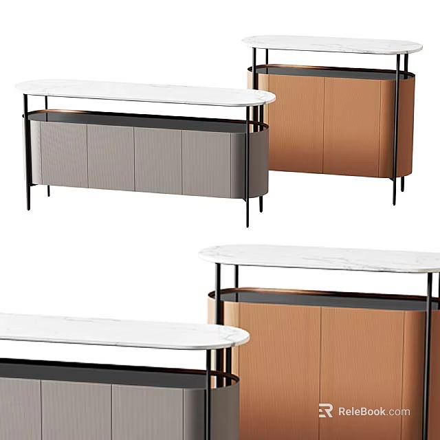 Modern Side Table With Marble Top Metal Frame Grey And Brown Cabinets 3d model 