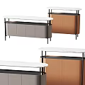 Modern Side Table With Marble Top Metal Frame Grey And Brown Cabinets
