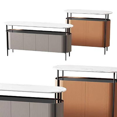 Modern Side Table With Marble Top Metal Frame Grey And Brown Cabinets 3d model