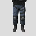 Game and Movie Character in Blue Tactical Uniform with Black Helmet Goggles Vest Knee Pads