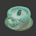 Delicious Round Cake With White Spiral Cream Topping Fresh Strawberry On Wooden Tray