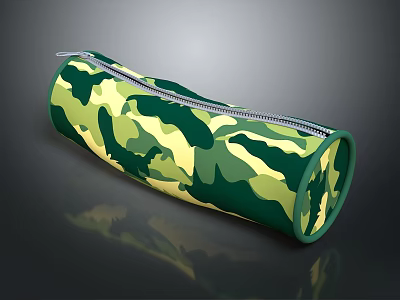 Green and Yellow Camouflage Pencil Case with Cylindrical Shape and Zipper Closure for Daily Use 3d model