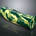 Green and Yellow Camouflage Pencil Case with Cylindrical Shape and Zipper Closure for Daily Use