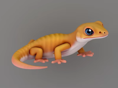 Cute Orange Yellow Striped Gecko With Big Blue Eyes Pink Paws And Smooth Skin 3d model