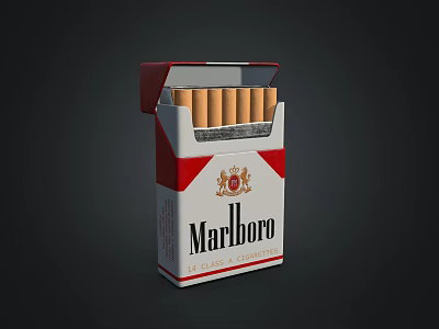 Open Marlboro Cigarette Pack With Cigarettes Inside And Brand Design 3d model
