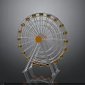 Modern Ferris Wheel Architecture With Orange Cabins And White Metal Frame