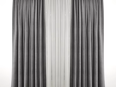 Gray And White Layered Curtains With Sheer Panels For Home Window Decor 3d model