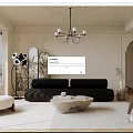 Modern Living Room Interior With Black Sofa Beige Rug Coffee Table And Decorative Mirror