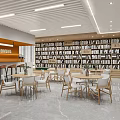 Modern Library Interior With Bookshelves And Reading Area 3d model