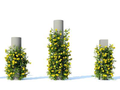 Lush Decorative Vines Climbing Gray Pillars with Yellow Flowers 3d model