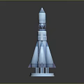 Blue Detailed 3D Rendered Space Rocket Model With Boosters And Base
