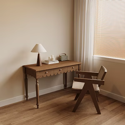 Middle Style Desk and Chair Study Desk and Chair 3d model