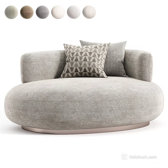 Round Light Gray Fabric Single Seater Sofa With Geometric Pattern Cushions And Metal Base 3d model 